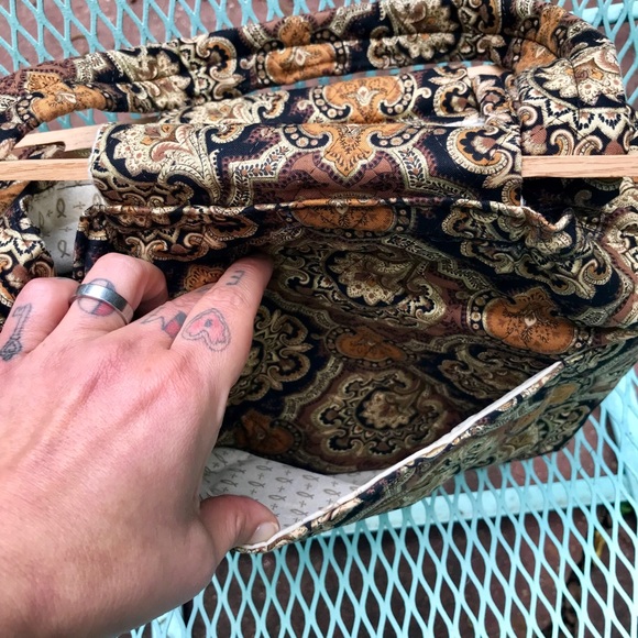 Vintage Quilt Paisley Purse Handmade Fabric & Wood - Picture 5 of 7